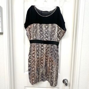 Zara Basics Size L Black Brown Snake skin Print Pockets Elastic Waist Cap Sleeve